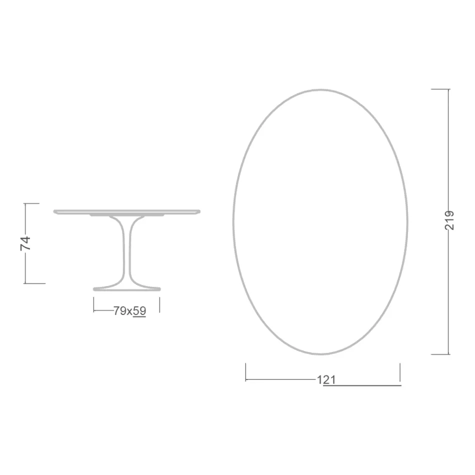 Masă Eero Saarinen Tulip H 74 Ovală din Ceramică Aura 22 Fabricată în Italia - Scarlet Viadurini