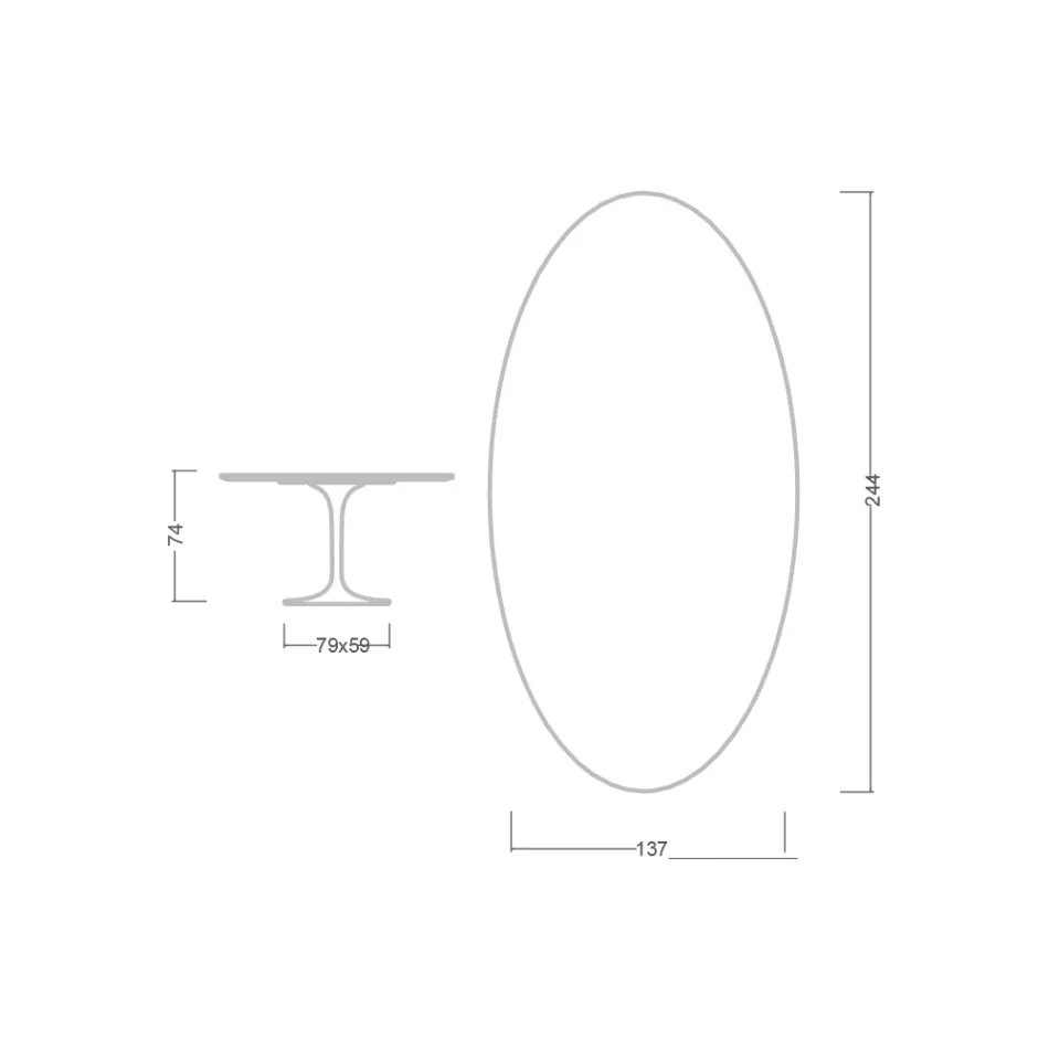 Masă Eero Saarinen Tulip H 74 Ovală din Ceramică Aura 22 Fabricată în Italia - Scarlet Viadurini