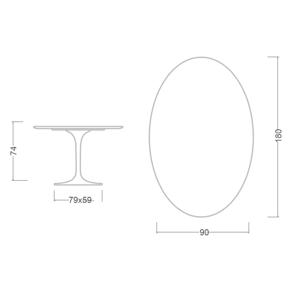 Masă Eero Saarinen Tulip H 74 Ovală din Ceramică Domoos Fabricată în Italia - Stacojiu Viadurini