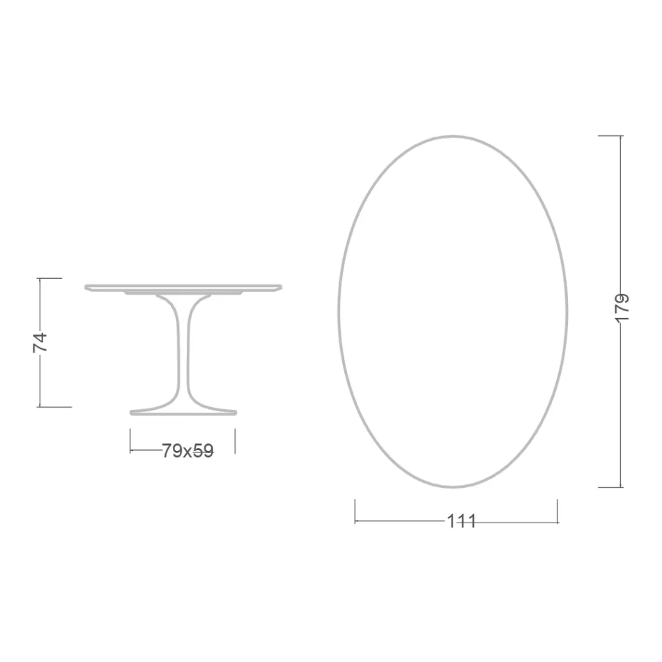 Masă Eero Saarinen Tulip H 74 Ovală din Ceramică Marmorio Fabricată în Italia - Stacojiu Viadurini