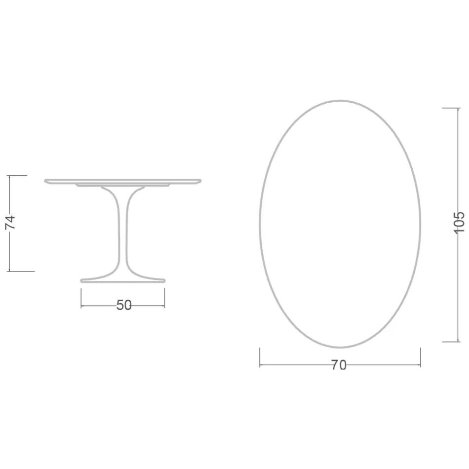 Masă Eero Saarinen Tulip H 74 Ovală din Ceramică Marmorio Fabricată în Italia - Stacojiu Viadurini