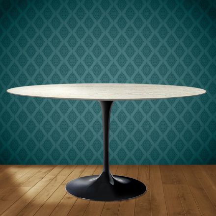 Masă Eero Saarinen Tulip H 74 Ovală din Ceramică Marmorio Fabricată în Italia - Stacojiu Viadurini