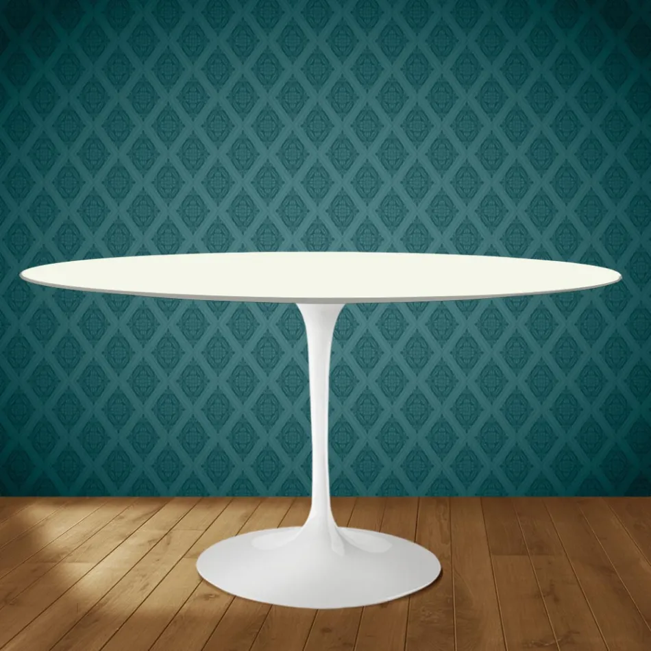Masă Eero Saarinen Tulip H 74 Ovală din Ceramică Moonè Fabricată în Italia - Stacojiu Viadurini