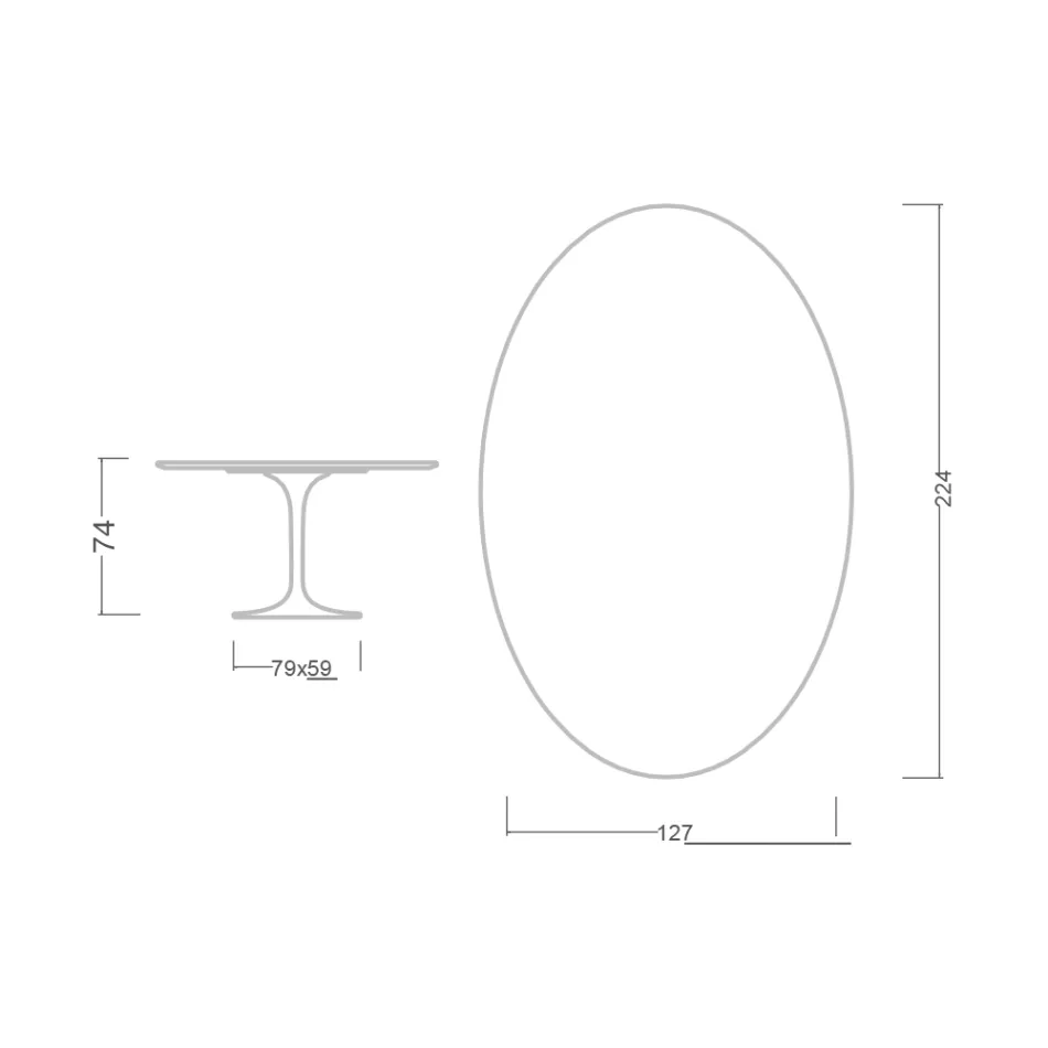Masă Eero Saarinen Tulip H 74 Ovală din Ceramică Moonè Fabricată în Italia - Stacojiu Viadurini