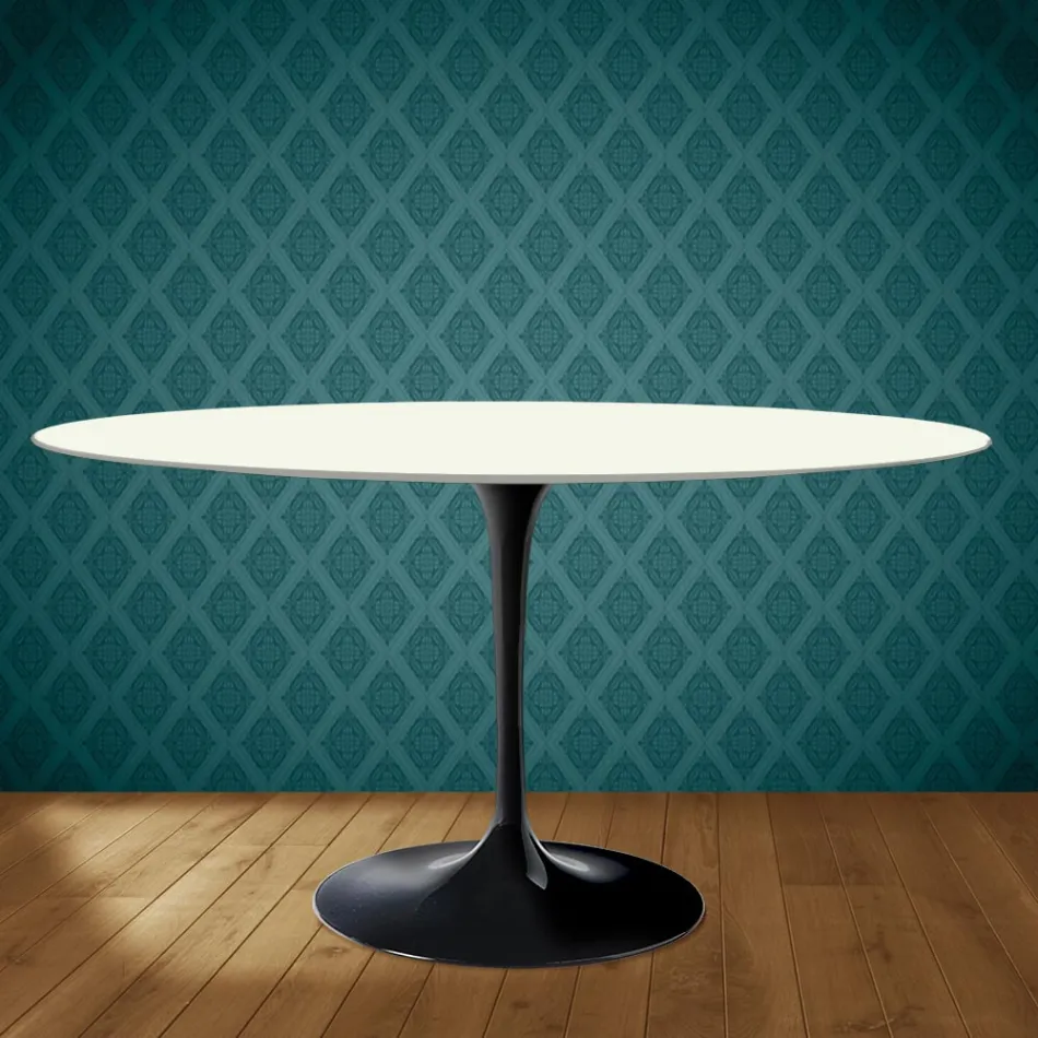 Masă Eero Saarinen Tulip H 74 Ovală din Ceramică Moonè Fabricată în Italia - Stacojiu Viadurini
