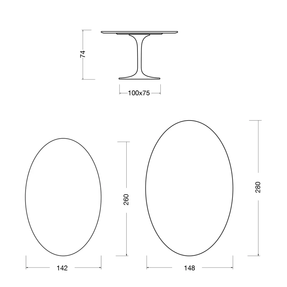 Masă Tulip Eero Saarinen H 74 Ovală din Ceramică Rem Fabricată în Italia - Scarlet Viadurini