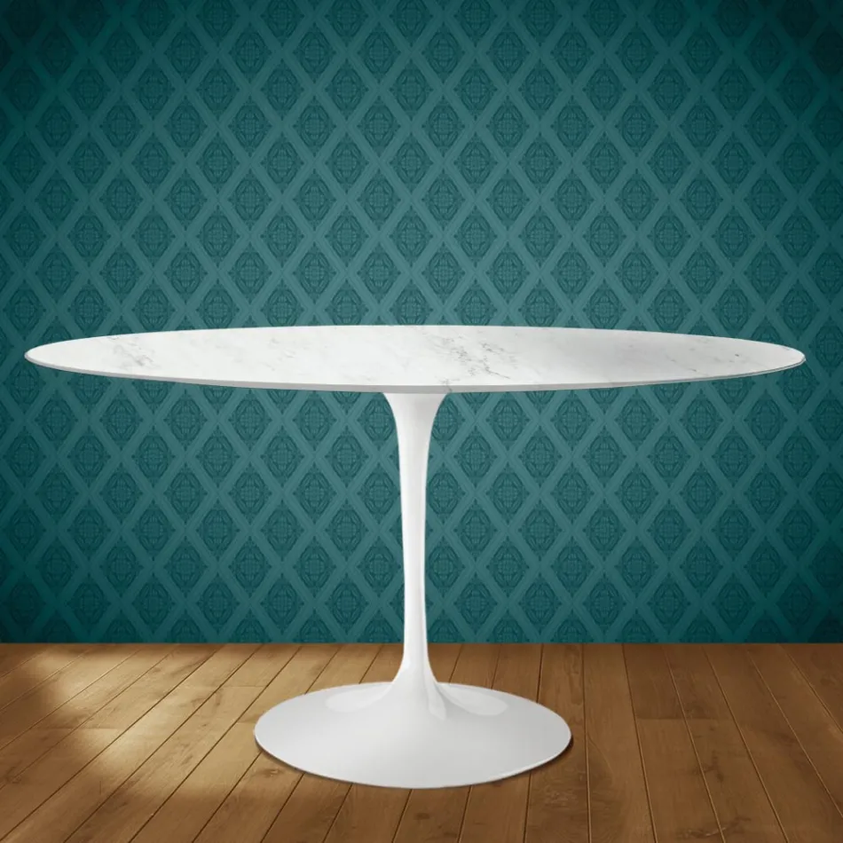 Masă Eero Saarinen Tulip H 74 Ovală din Ceramică Salina Fabricată în Italia - Stacojiu Viadurini