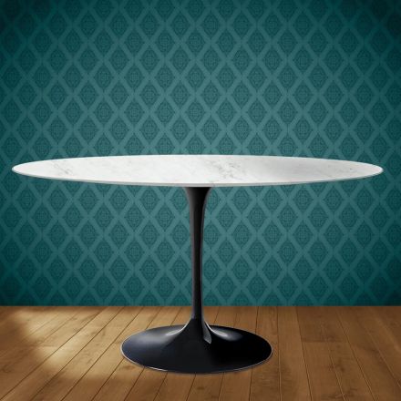 Masă Eero Saarinen Tulip H 74 Ovală din Ceramică Salina Fabricată în Italia - Stacojiu Viadurini