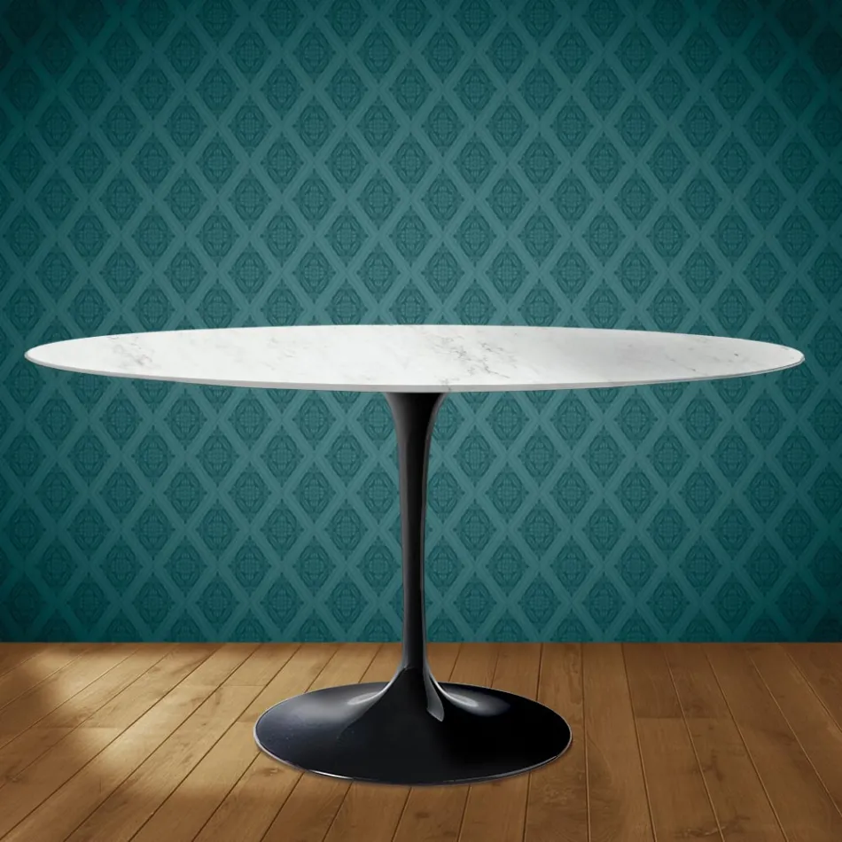 Masă Eero Saarinen Tulip H 74 Ovală din Ceramică Salina Fabricată în Italia - Stacojiu Viadurini