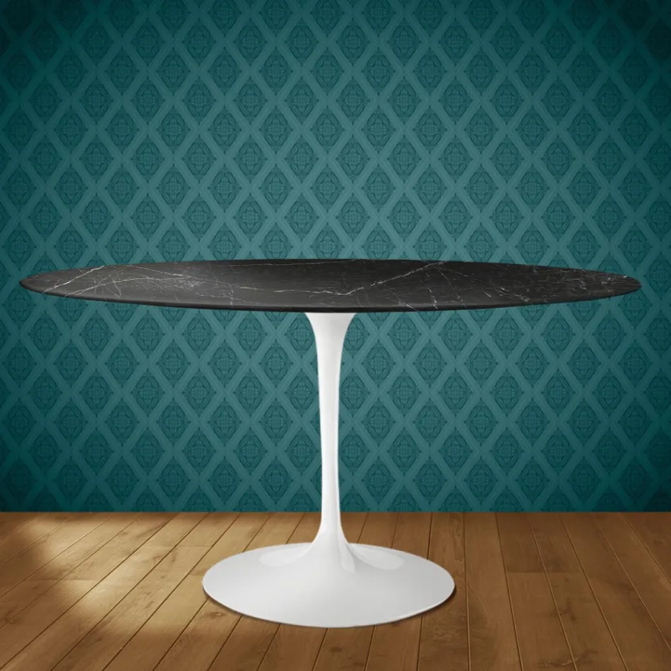 Masă Eero Saarinen Tulip H 74 Ovală din Ceramică Somnia Fabricată în Italia - Stacojiu Viadurini