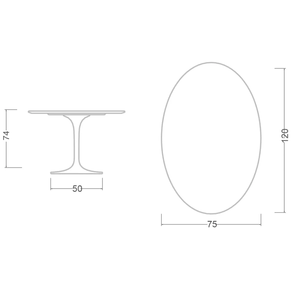 Masă Eero Saarinen Tulip H 74 Ovală din Ceramică Somnia Fabricată în Italia - Stacojiu Viadurini