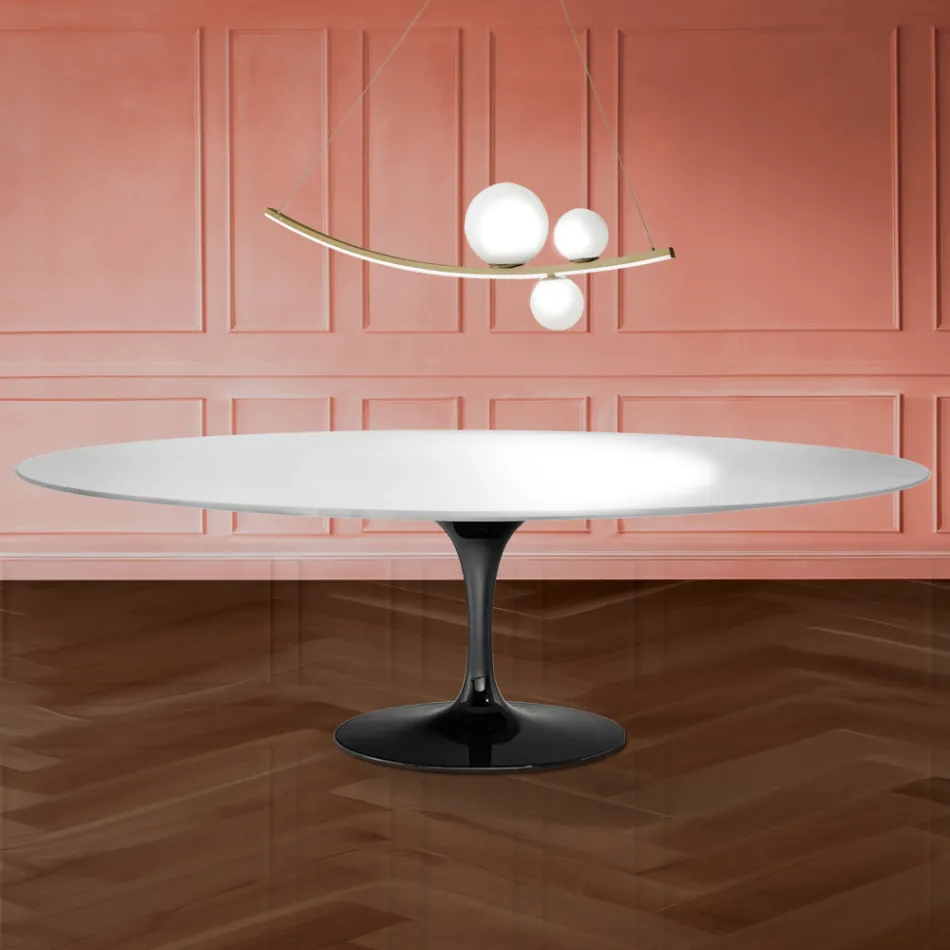 Masă Eero Saarinen Tulip H 74 Ovală din Laminat Lichid Fabricată în Italia - Stacojiu Viadurini
