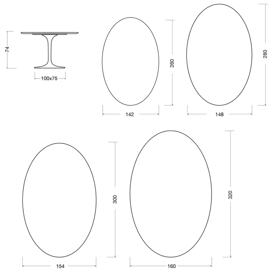 Masă Eero Saarinen Tulip H 74 Ovală din Laminat Lichid Fabricată în Italia - Stacojiu Viadurini