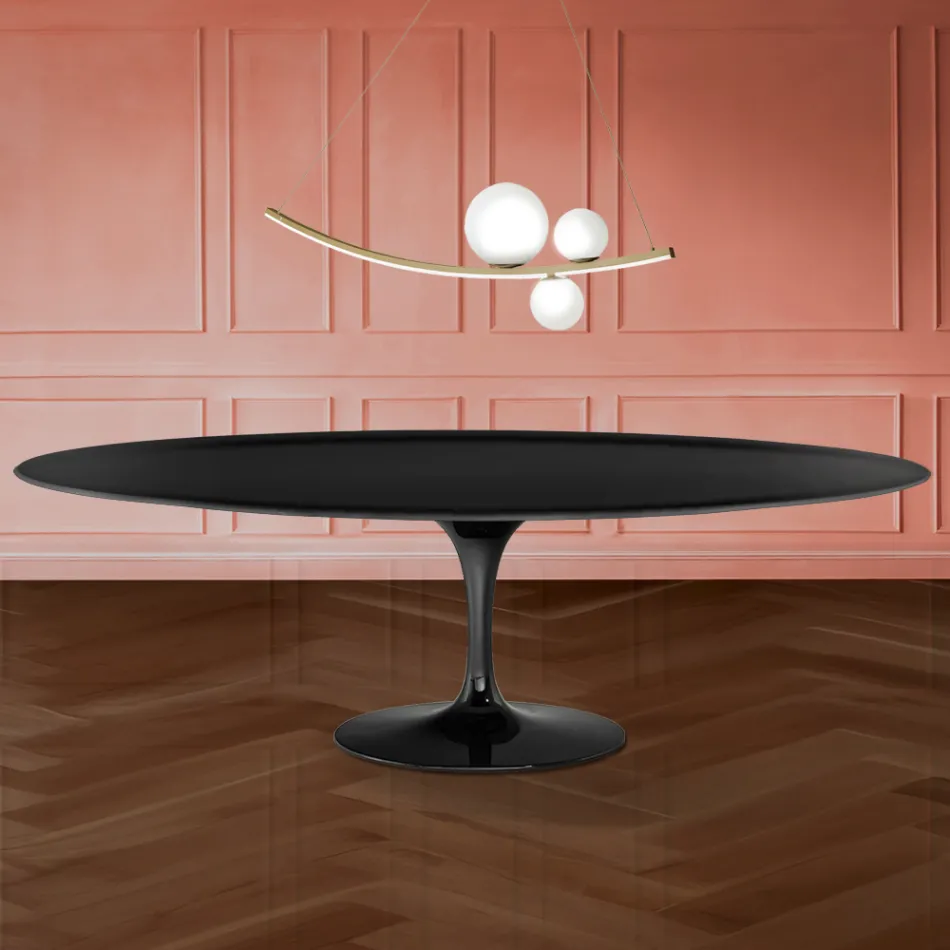 Masă Eero Saarinen Tulip H 74 Ovală din Laminat Lichid Fabricată în Italia - Stacojiu Viadurini
