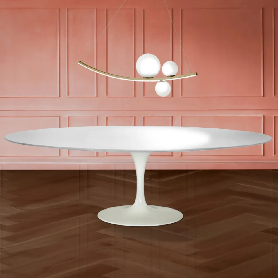 Masă Eero Saarinen Tulip H 74 Ovală din Laminat Lichid Fabricată în Italia - Stacojiu Viadurini