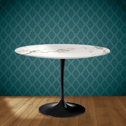 Masă Eero Saarinen Tulip H 74 rotundă din ceramică Aura 22 fabricată în Italia - Scarlet Viadurini