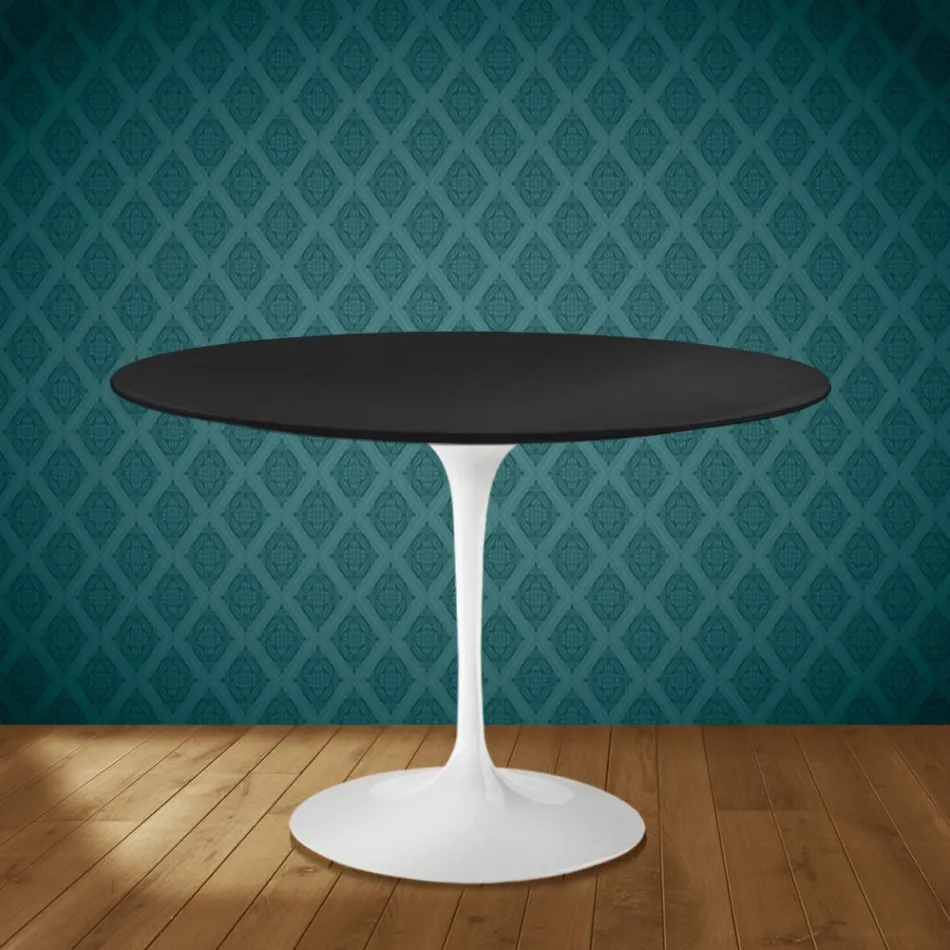 Masă Eero Saarinen Tulip H 74 rotundă din ceramică Domoos fabricată în Italia - Stacojiu Viadurini