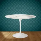 Masă Eero Saarinen Tulip H 74 rotundă din ceramică lucioasă fabricată în Italia - Stacojiu Viadurini