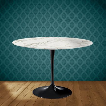 Masă Eero Saarinen Tulip H 74 rotundă din ceramică lucioasă fabricată în Italia - Stacojiu Viadurini