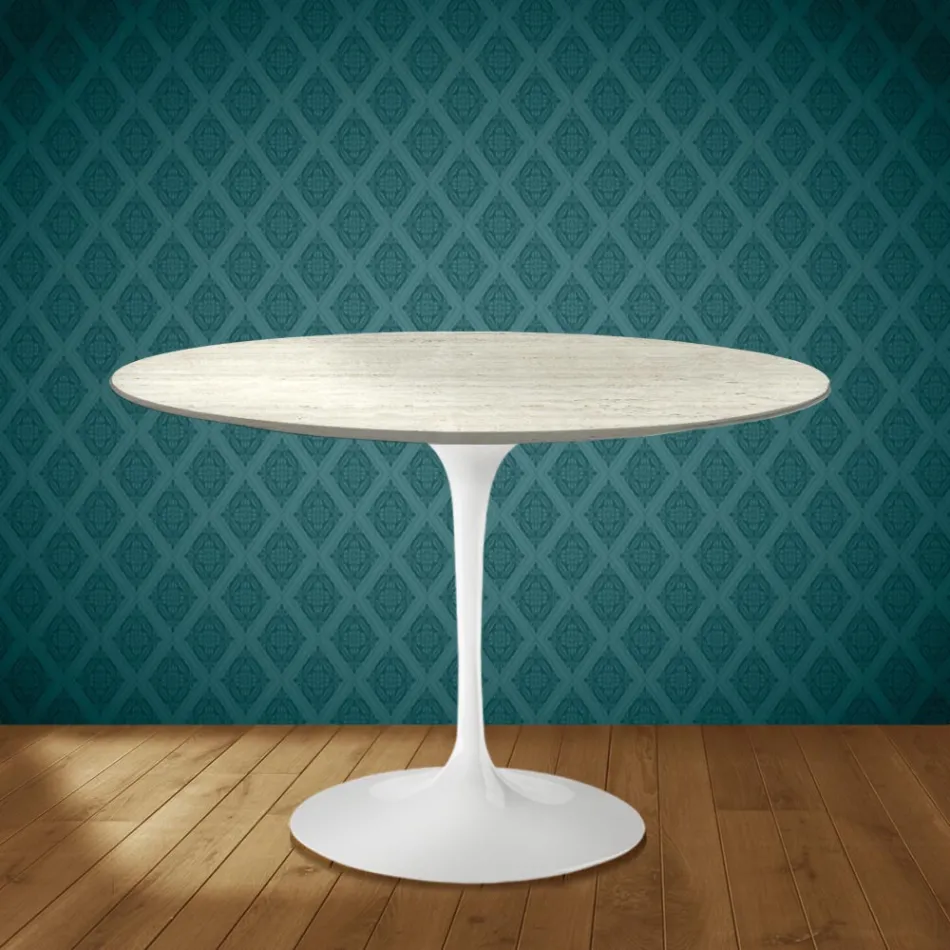 Masă Eero Saarinen Tulip H 74 rotundă din ceramică Marmorio fabricată în Italia - Scarlet Viadurini