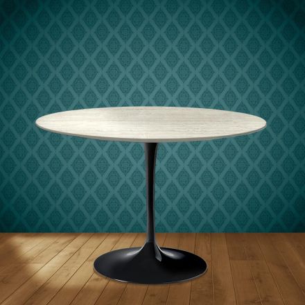 Masă Eero Saarinen Tulip H 74 rotundă din ceramică Marmorio fabricată în Italia - Scarlet Viadurini
