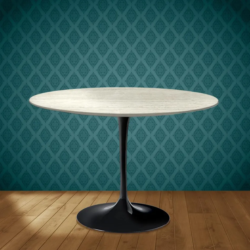 Masă Eero Saarinen Tulip H 74 rotundă din ceramică Marmorio fabricată în Italia - Scarlet Viadurini