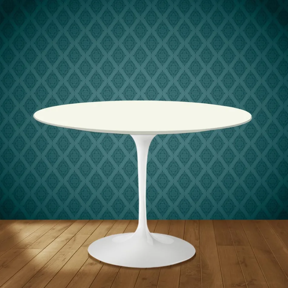 Masă Eero Saarinen Tulip H 74 rotundă din ceramică Moonè fabricată în Italia - Scarlet Viadurini
