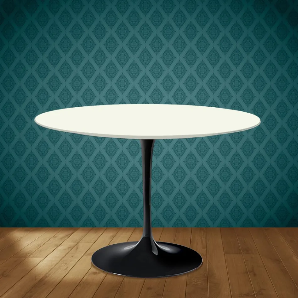 Masă Eero Saarinen Tulip H 74 rotundă din ceramică Moonè fabricată în Italia - Scarlet Viadurini