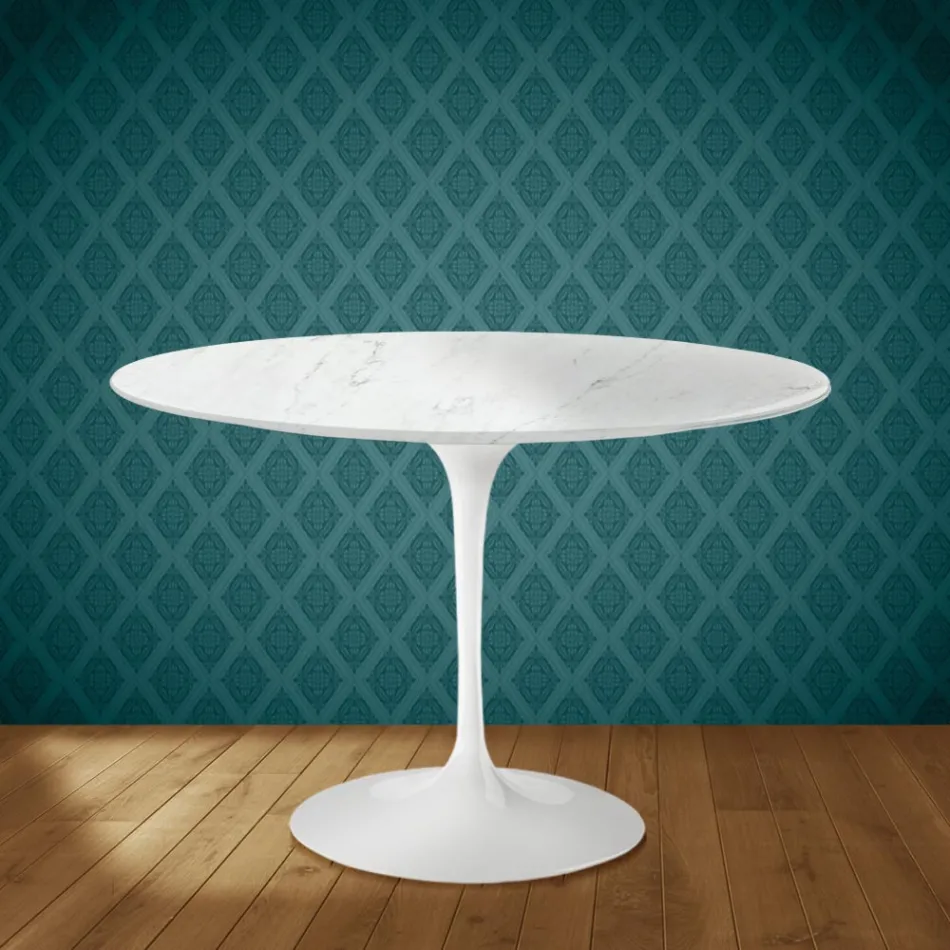Masă Eero Saarinen Tulip H 74 rotundă din ceramică Salina fabricată în Italia - Stacojiu Viadurini