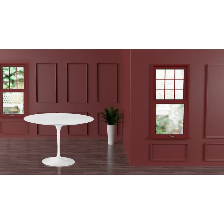 Masa Tulip Eero Sarinen H 73 cu blat MDF laminat lichid alb - Scarlet Viadurini