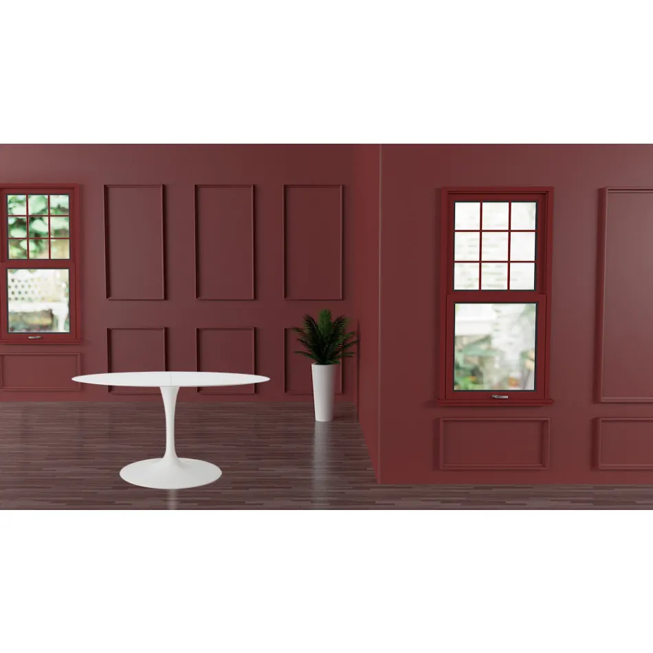 Tulip Table Eero Sarinen H 73 Oval extensibil în laminat lichid alb - Scarlet Viadurini