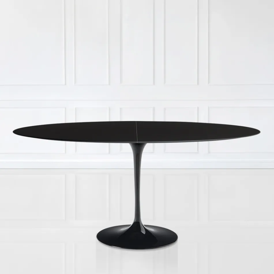 Tulip Table Eero Sarinen H 73 Oval extensibil în negru lichid laminat - Scarlet Viadurini