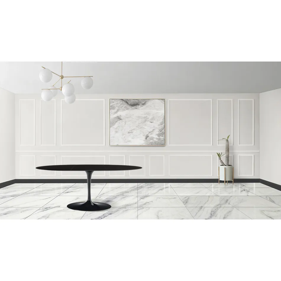 Tulip Table Eero Sarinen H 73 Oval extensibil în negru lichid laminat - Scarlet Viadurini
