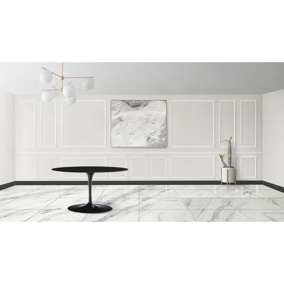 Tulip Table Eero Sarinen H 73 Oval extensibil în negru lichid laminat - Scarlet Viadurini