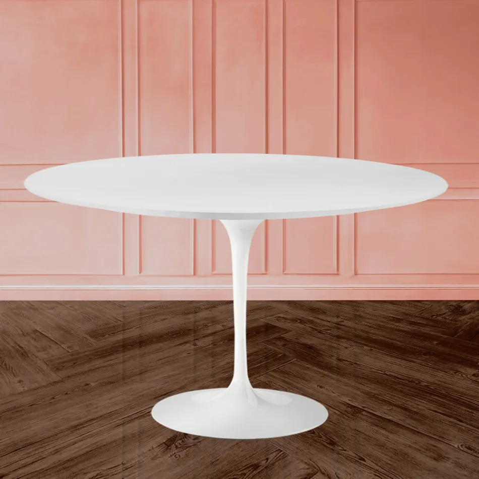 Tulip Table Eero Sarinen H 73 Oval în laminat lichid alb Made in Italy - Scarlet Viadurini