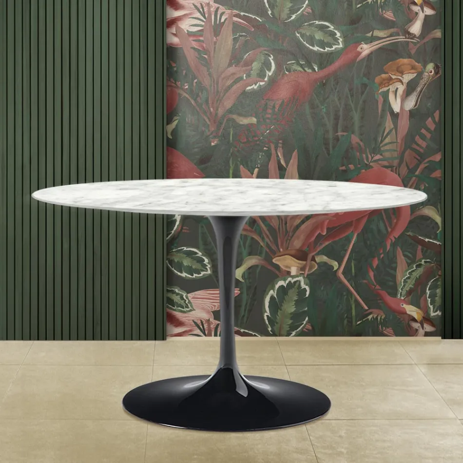 Masă Tulip Saarinen H 73 cu blat oval din marmură Carrara Made in Italy - Scarlet Viadurini