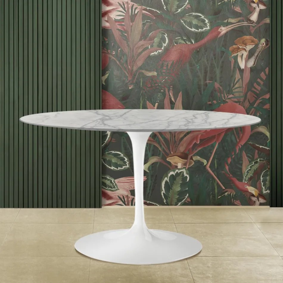 Tulip Table Saarinen H 73 Oval în marmură de Carrara Statuarietto Made in Italy - Scarlet Viadurini