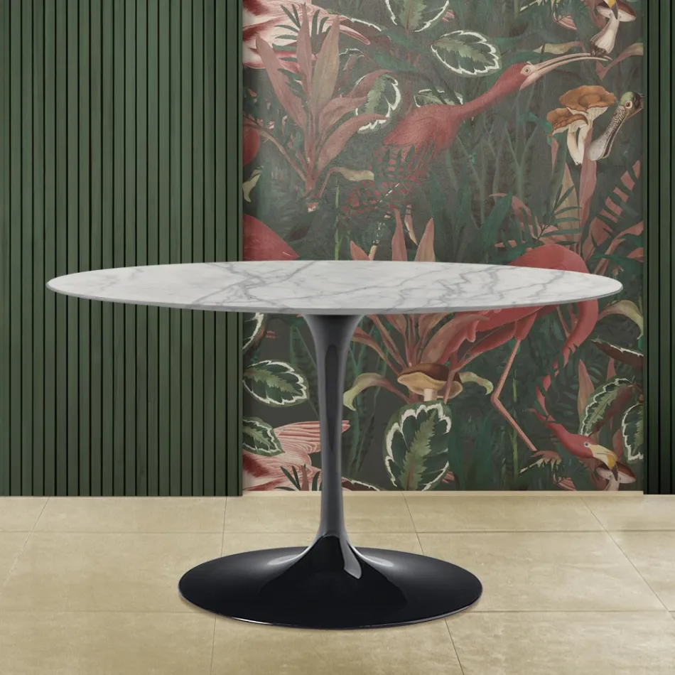Tulip Table Saarinen H 73 Oval în marmură de Carrara Statuarietto Made in Italy - Scarlet Viadurini