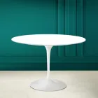 Masă Tulip Saarinen H 73 rotundă din ceramică alb absolut Made in Italy - Scarlet Viadurini