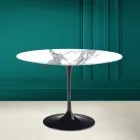 Tulip Table Saarinen H 73 Round Ceramic Statuario Altissimo Made in Italy - Scarlet Viadurini