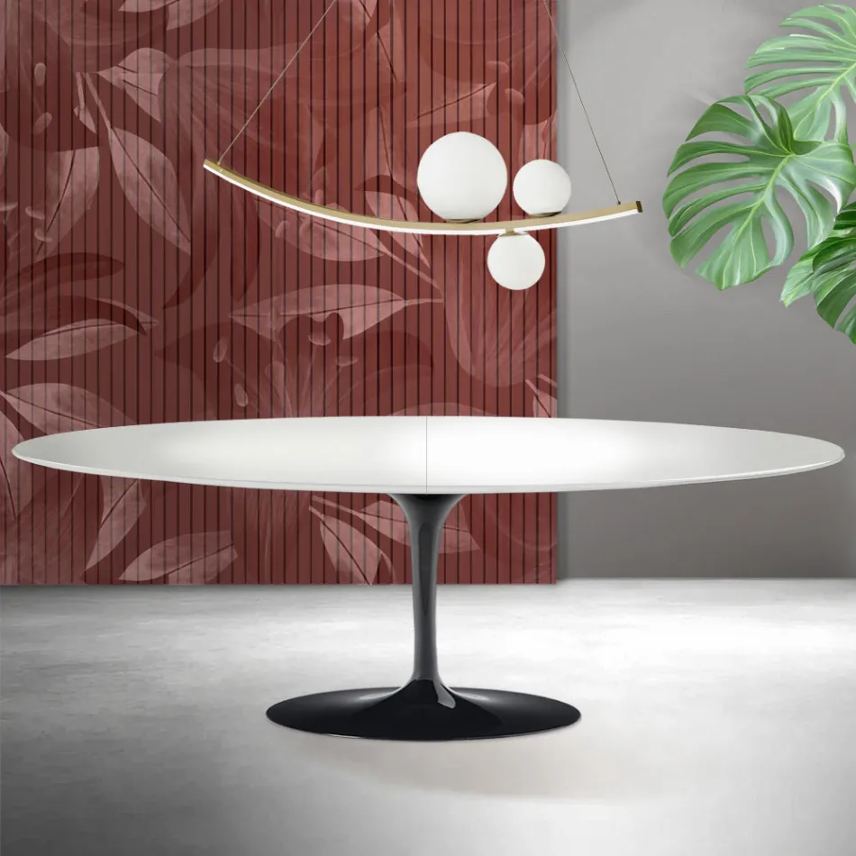 Masă Saarinen Tulip extensibilă, 74 cm, ceramică albă Florim - Scarlet Viadurini