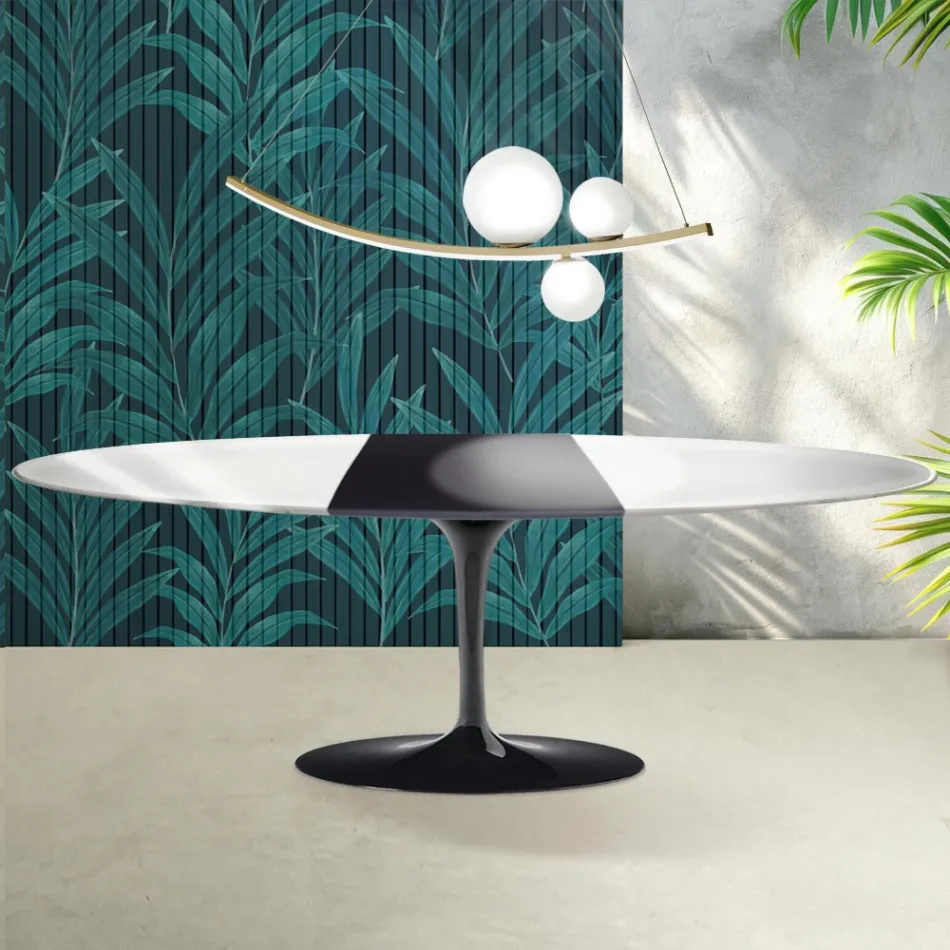 Masă Saarinen Tulip extensibilă, 74 cm, ceramică Florim, alb lucios - stacojiu Viadurini