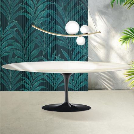 Masă extensibilă Saarinen Tulip H 74 cm din ceramică Florim Calacatta aurie lucioasă - Scarlet Viadurini
