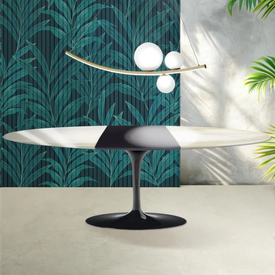 Masă extensibilă Saarinen Tulip H 74 cm din ceramică Florim Calacatta aurie lucioasă - Scarlet Viadurini