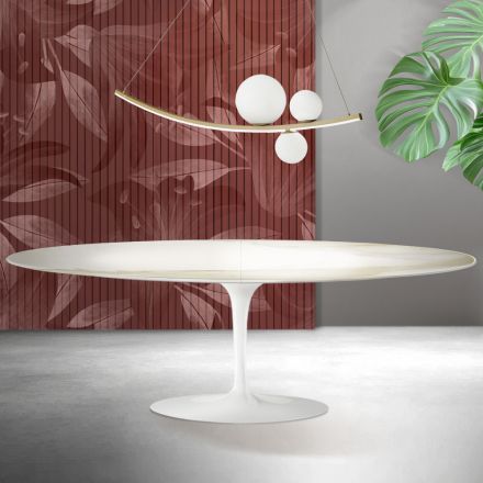 Masă Saarinen Tulip extensibilă H 74 cm în ceramică Florim Calacatta aurie mată - Scarlet Viadurini