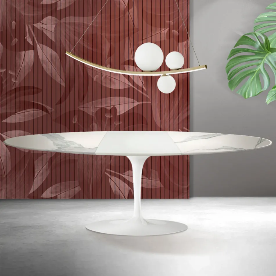 Masă Saarinen Tulip extensibilă H 74 cm în ceramică mată Florim Statuario - Stacojiu Viadurini