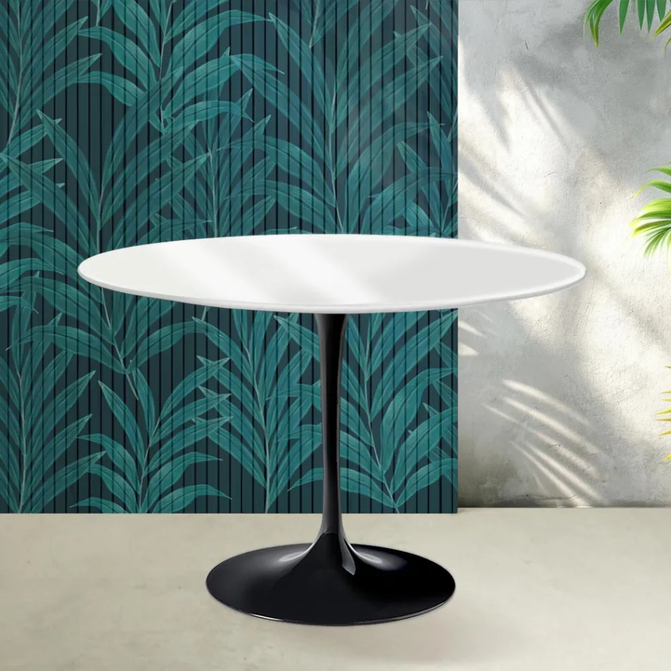 Masă Saarinen Tulip, înălțime 74 cm, ceramică Florim albă lucioasă - stacojiu Viadurini