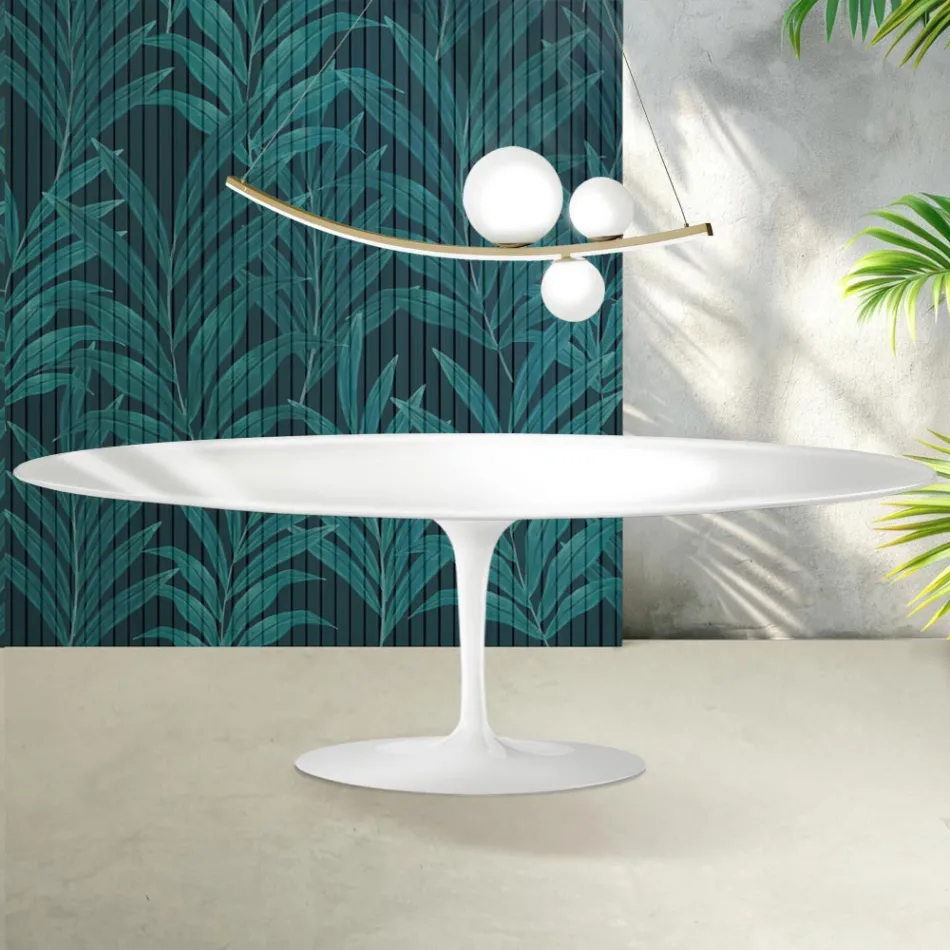 Masă Saarinen Tulip, înălțime 74 cm, ceramică Florim albă lucioasă - stacojiu Viadurini