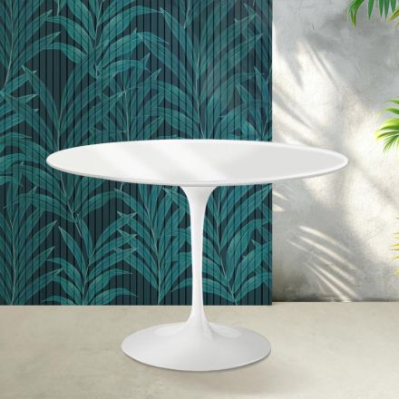 Masă Saarinen Tulip, înălțime 74 cm, ceramică Florim albă lucioasă - stacojiu Viadurini