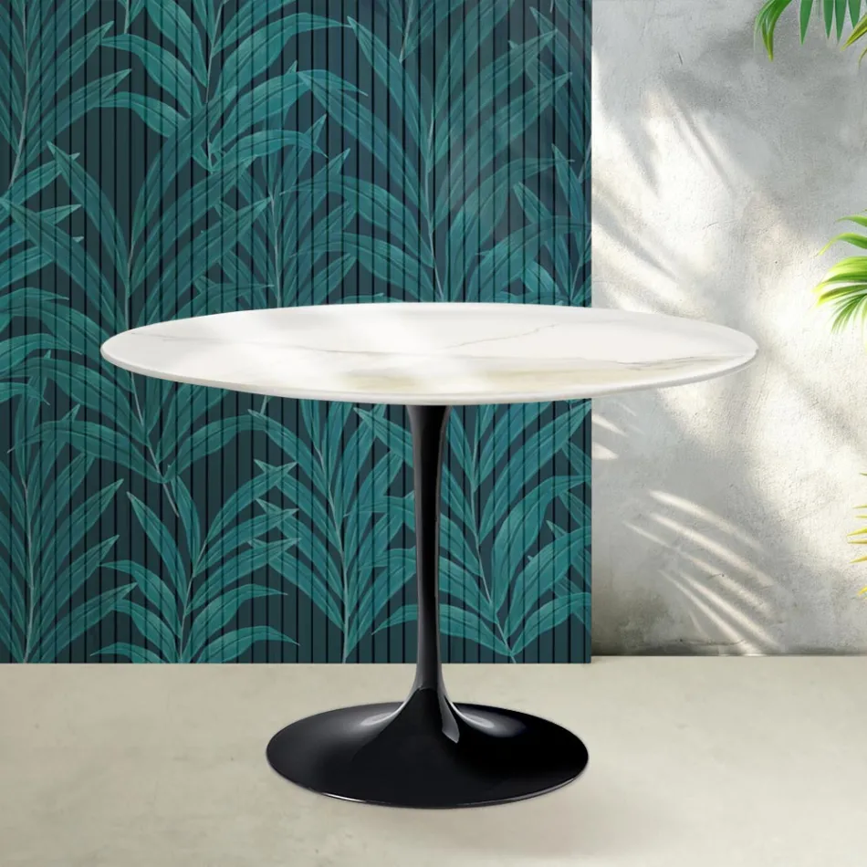 Masă Saarinen Tulip H 74 cm din ceramică Florim Calacatta aurie lucioasă - Scarlet Viadurini
